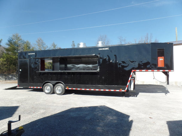 8.5' x 34' Black Goose Neck Concession Food Trailer With Appliances