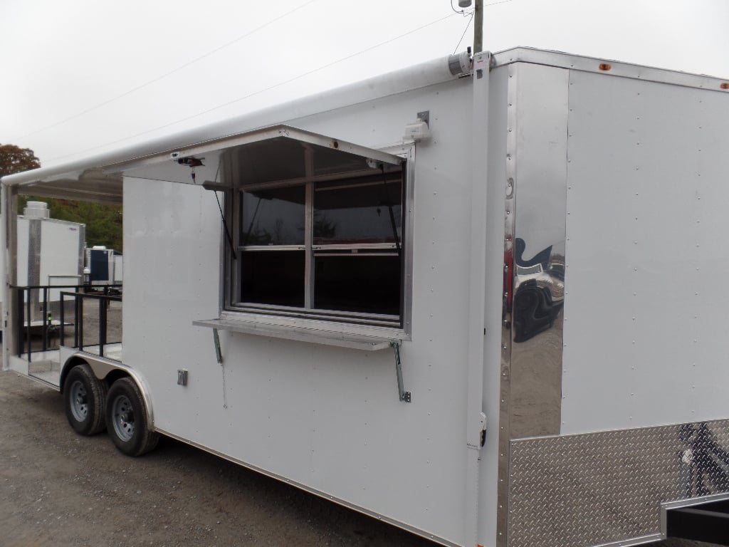 8.5' x 22' Concessions Food White BBQ Event Trailer