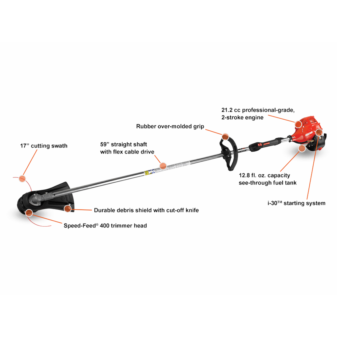 Echo SRM-225 - 59" Straight Shaft Grass String Trimmer 21.2cc Gas Engine