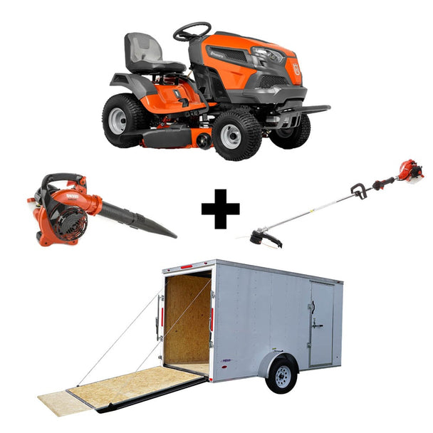 Husqvarna TS 146XK 46" 22HP Kohler Lawn Tractor Handhelds and 6'x12' Enclosed Trailer