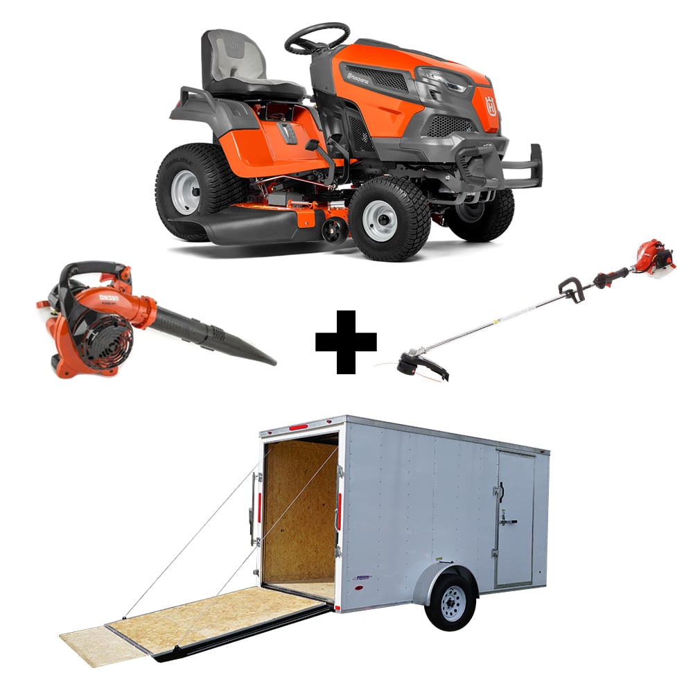 Husqvarna TS 242XD 42" 21.5 HP Kawasaki Lawn Tractor Handheld and 6x12 Enclosed Trailer