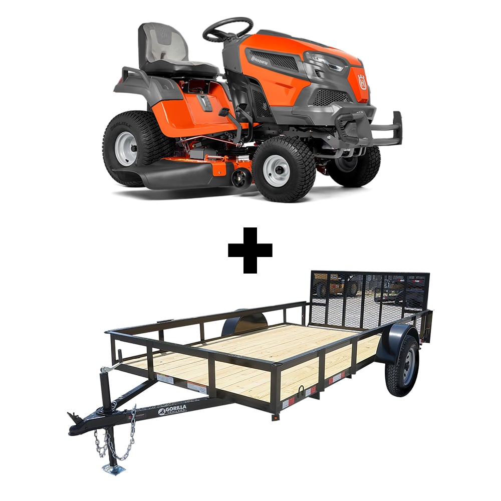 Husqvarna TS 242XD 42" 21.5 HP Kawasaki Lawn Tractor and 5x10 Utility Trailer