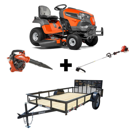 Husqvarna TS 242XD 42" 21.5 HP Kawasaki Lawn Tractor Handhelds and 5x10 Utility Trailer