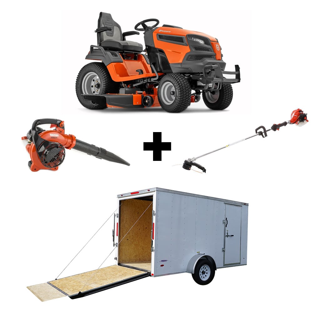 Husqvarna TS 354XD 54" 24HP Kawasaki Lawn Tractor Handhelds and 6'x12' Enclosed Trailer Package