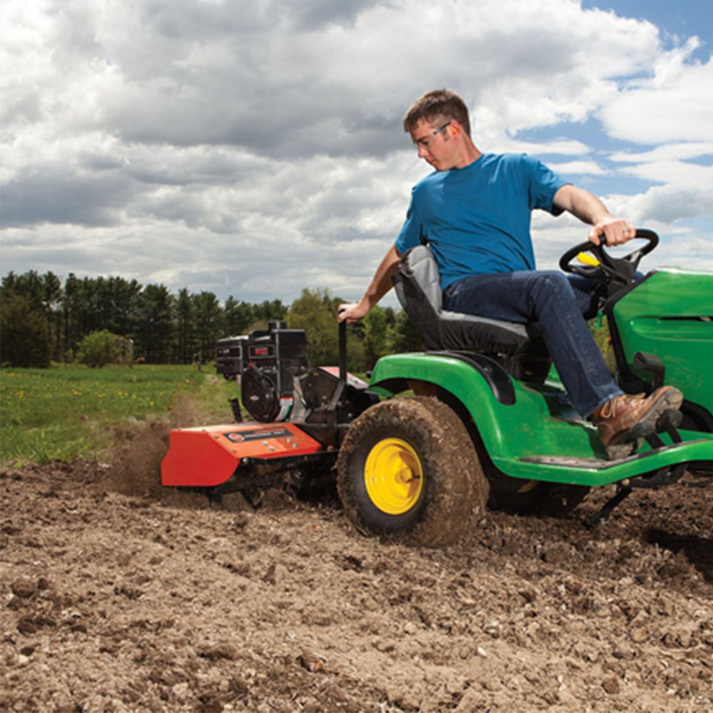 DR Power TT13036BMN Tow Behind Rototiller Front Right View