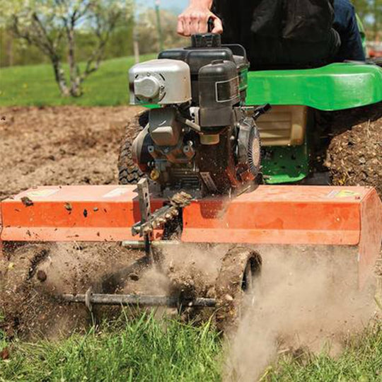 DR Power TT13036BMN Tow Behind Rototiller Front Right View