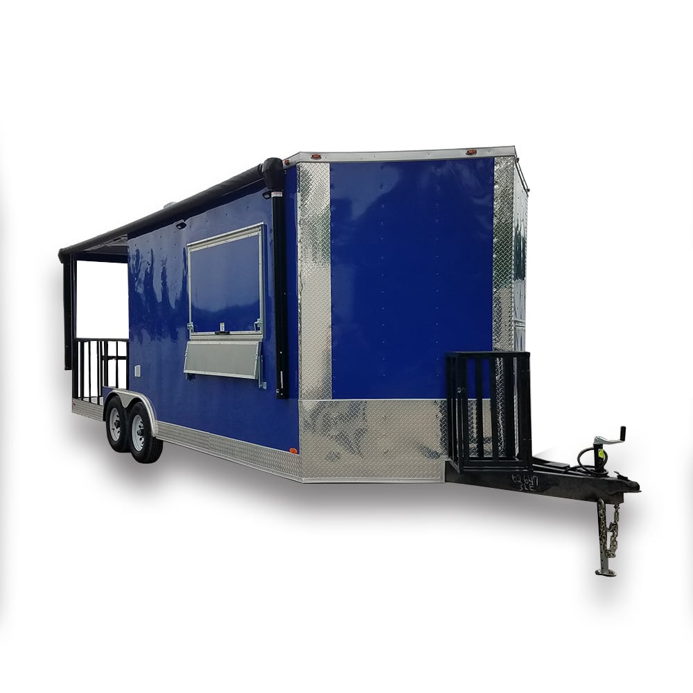 8.5' x 22' Cobalt Blue Porch Style Concession Food Trailer