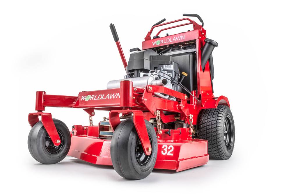 WorldLawn Venom Stand-On Walk Behind Mower Front Left - 36" Shown