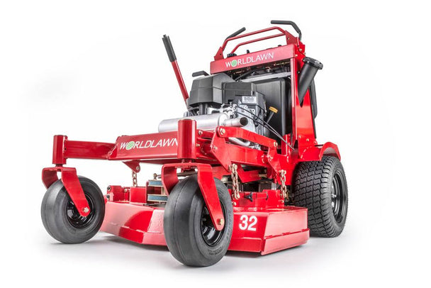 WorldLawn Venom Stand-On Walk Behind Mower Front Left - 36" Shown