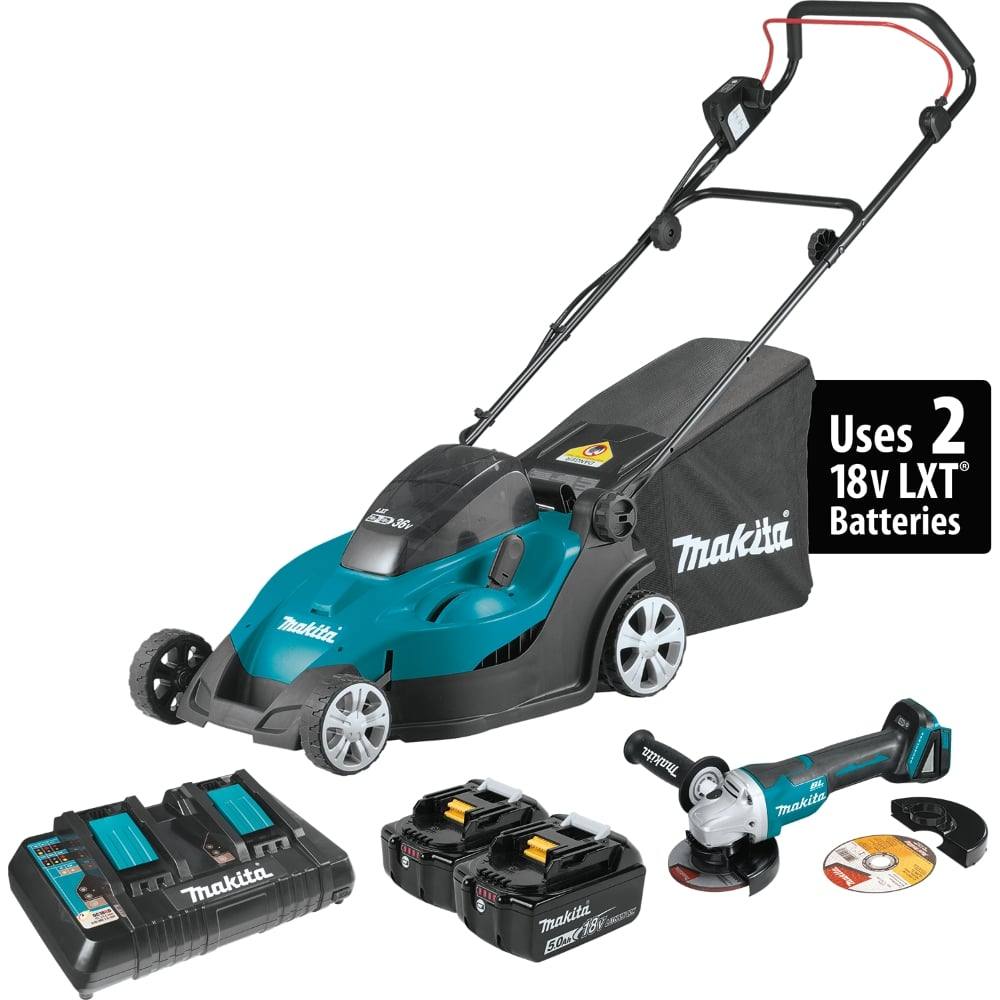 Makita XML02PT Cordless 17" Lawn Mower Kit and Angle Grinder