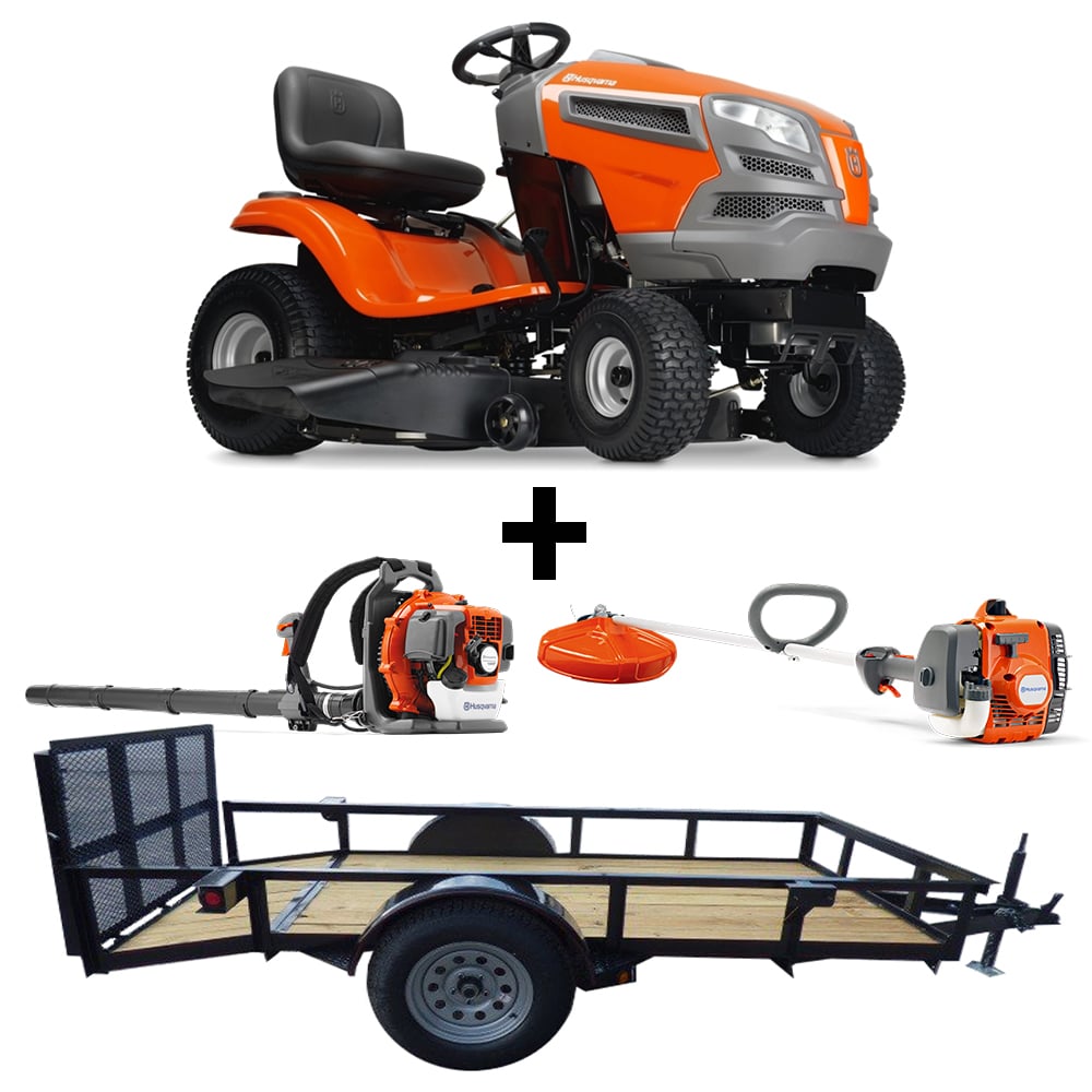 Husqvarna YTH1942 5x10 Utility Trailer and Handheld Package