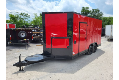 The Versatile 8.5' x 16' Red Concession Food Trailer Blackout