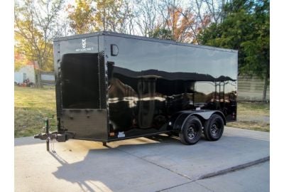 Let's Explore the Black 7x14 V-Nose Enclosed Trailer with Blackout Package