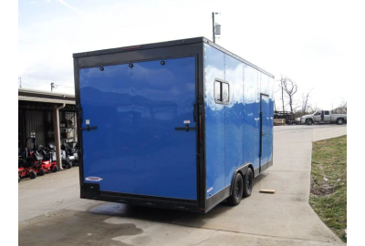 The Ultimate Hauling Companion: 8.5x18 Blue V-Nose Slant Top Enclosed Trailer