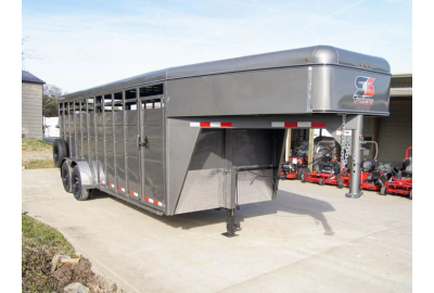 Elevating Livestock Transportation: 20ft Charcoal Gooseneck Livestock Cattle Trailer (2) 7K Axles