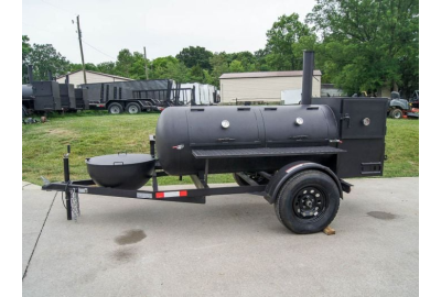 Pull Behind BBQ Smoker 250 Gallon with Round Charcoal Grill 3500lb Axle