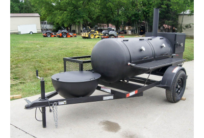 Pull Behind BBQ Smoker 250 Gallon with Round Charcoal Grill 3500lb Axle