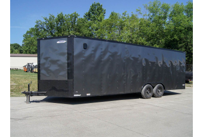 8.5x24 Charcoal Grey V-Nose Enclosed Trailer with Blackout Package Storage