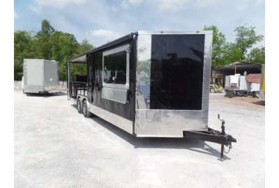 8.5' x 24' Porch Style Black Concession Food Trailer