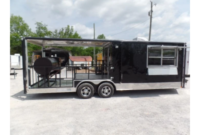 8.5' x 24' Porch Style Black Concession Food Trailer