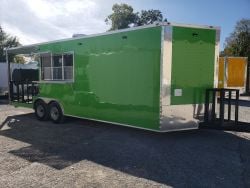 8.5' x 24' Lime Green Porch Style Concession Trailer with Restroom and Appliances
