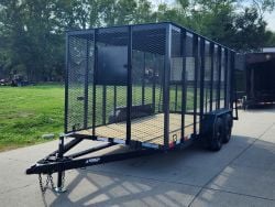 6.4x14 Straight Deck Utility Trailer 6ft Mesh Sides with Metal Roof (2) 3,500lb Axles