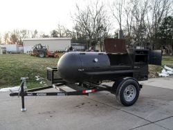 Smoker Trailer Wood 59" x 29" Charcoal Pit Wood Cage BBQ Cooker Front Angle 