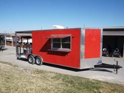 8.5 x 22 Red V-Nose Porch Style Concession Trailer