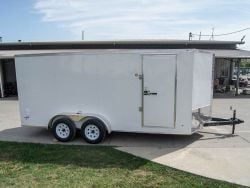 7x16 White V-Nose Enclosed Trailer with Elect Pkg (2) 3500lb Axle