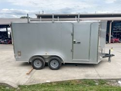 7x14 Enclosed V-Nose Trailer Silver with Ladder Racks (2) 3,500lb Axles