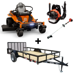 Husqvarna 54" XCite 345 24HP Koh Zero Turn Mower Util Trailer Handhelds Package