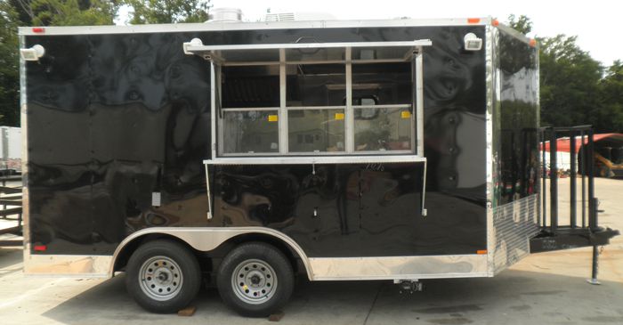 NEW 8.5 x 14 BLACK ENCLOSED V  NOSE CONCESSION TRAILER  