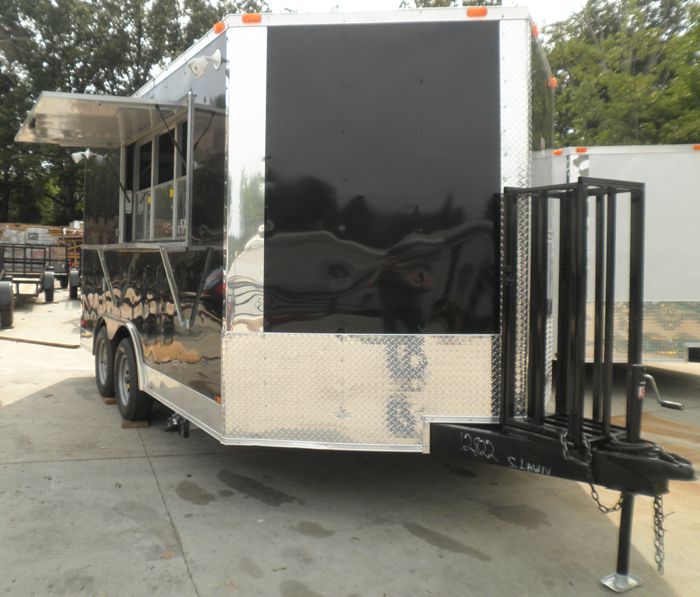 NEW 8.5 x 14 BLACK ENCLOSED V  NOSE CONCESSION TRAILER  